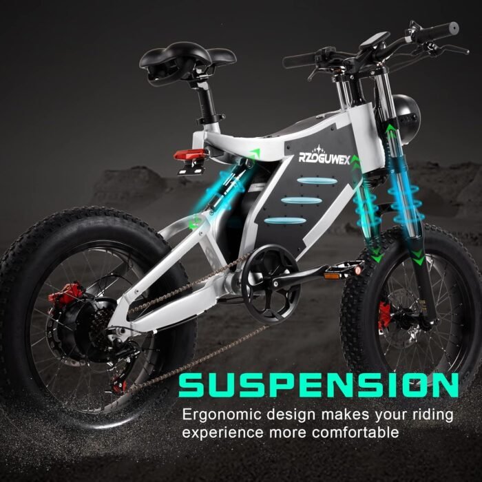 RZOGUWEX Electric Bicycle，20 Inch Off-Road EBIKE for Adults with 48V 25AH Detachable Lithium Ion Battery, 7 Speed Snow Bike with Dual Shock Absorbers and Brush-less Motor - Image 6