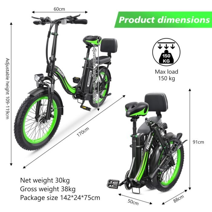HIDOES C1 Foldable City Electric Bike 20 Inches, 48V 13Ah, 750W Electric Hybrid Bicycle - Image 7